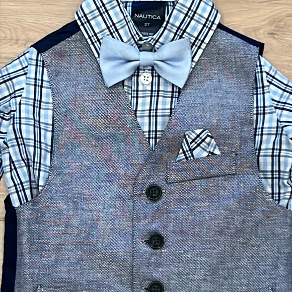 NAUTICA Boys Striated Twill Shirt, Vest, & Bowtie - 3 Piece Set - Picture 2 of 5